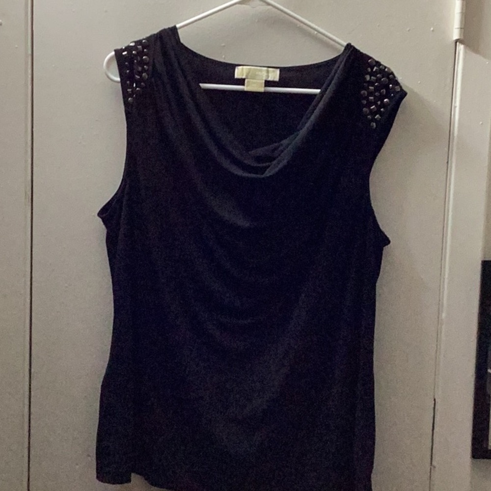 Michael  Kors Black Embellished Scoop Neck Tank Top